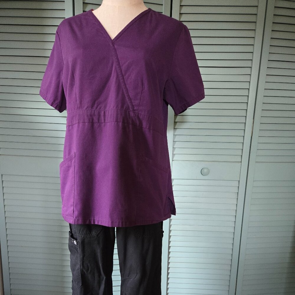 Dickies EDS Signature Empire waist Mock wrap Scrub top Medium Eggplant purple